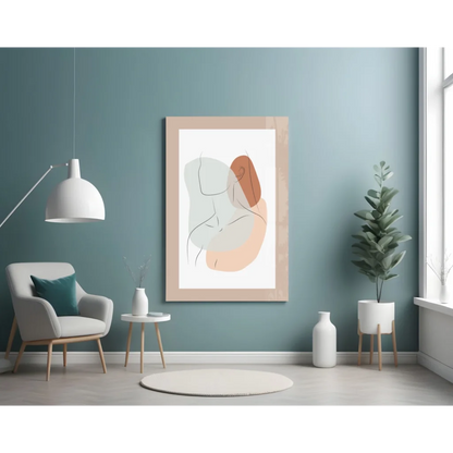 Minimalist beige peach terracotta wall art print in light wood frame