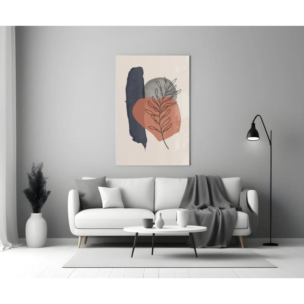 Navy terracotta abstract botanical wall art canvas print with foliage