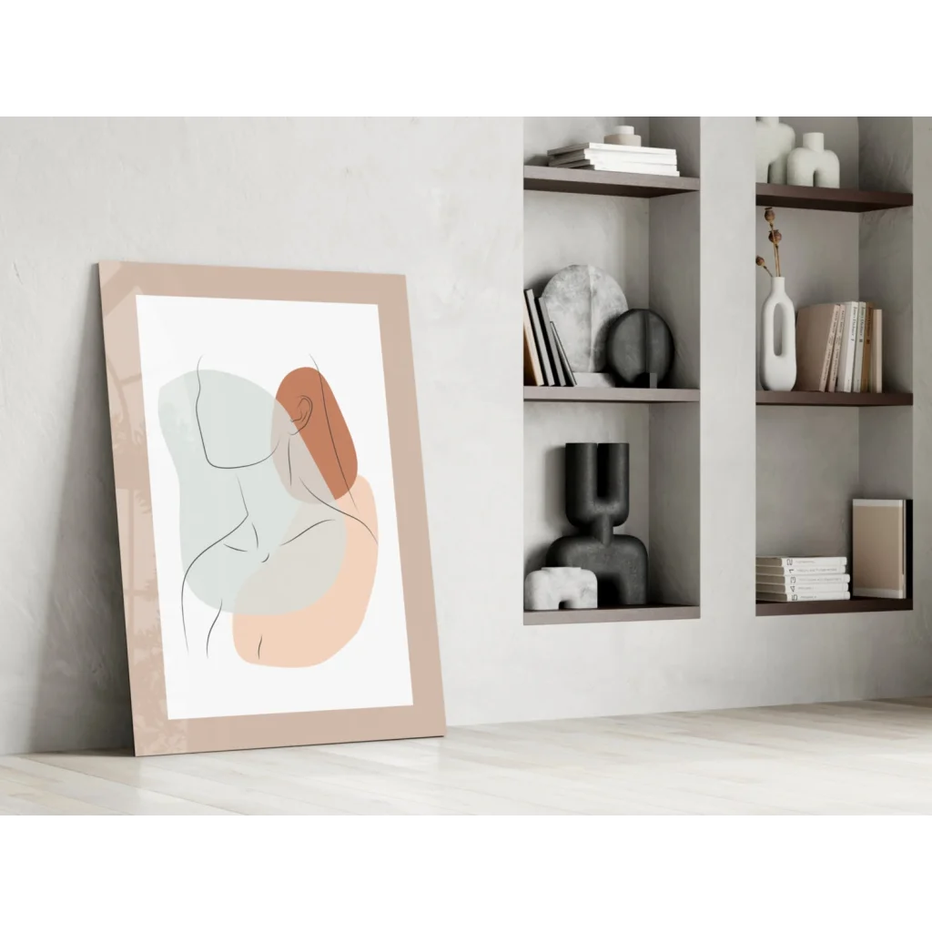 Pastel abstract minimalist wall art print in beige frame