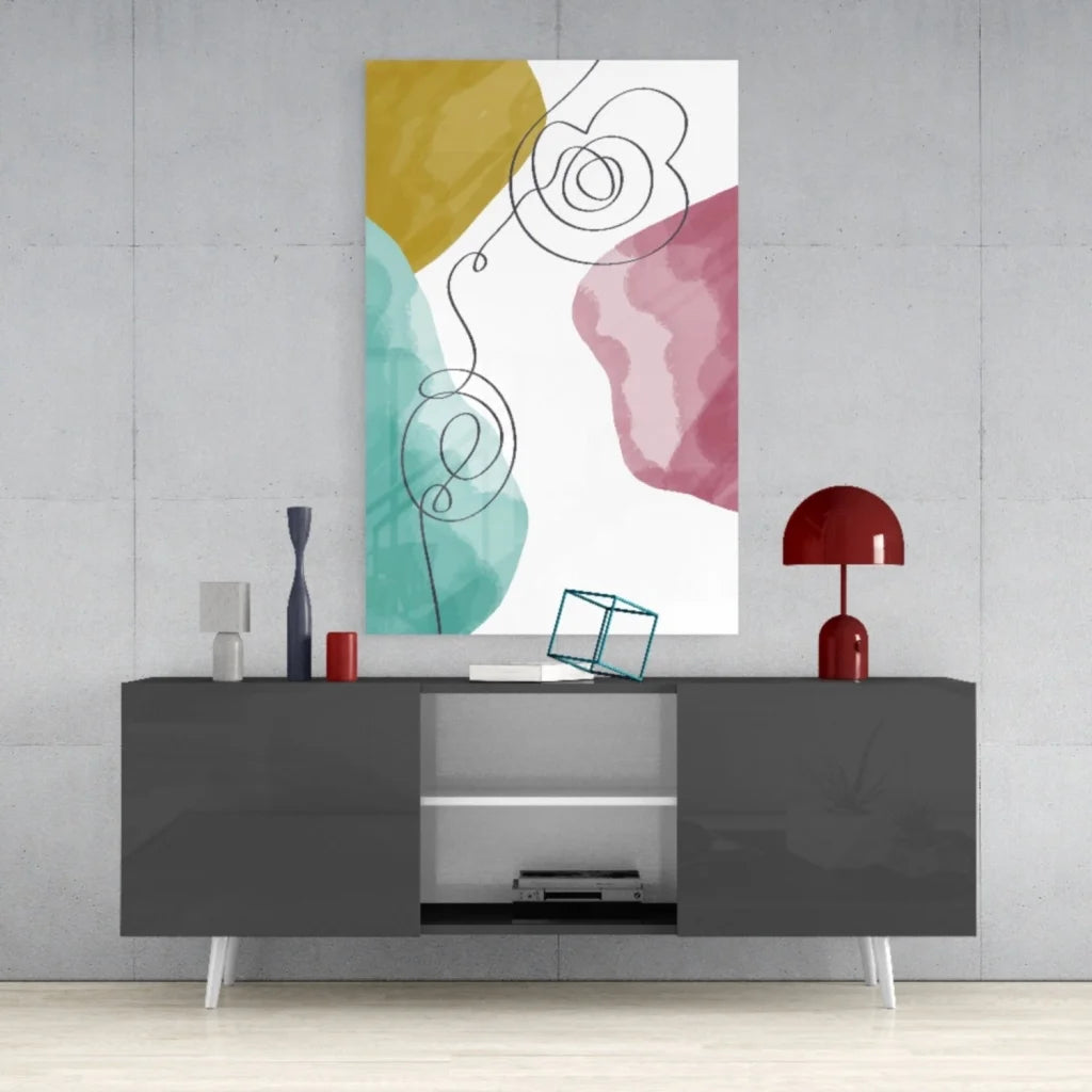 Bold geometric watercolor wall art canvas in mustard teal rose