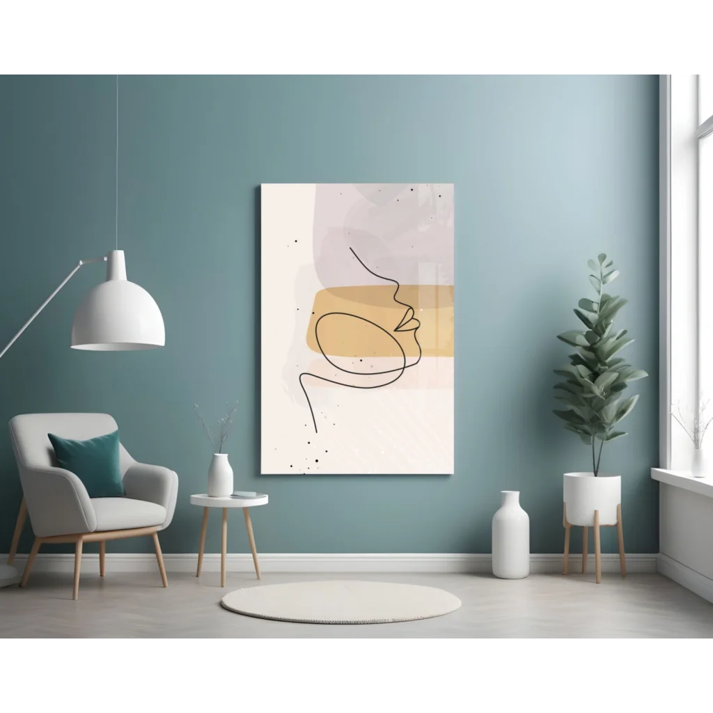 Golden minimalist face line art canvas wall art in beige tones
