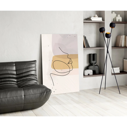 Golden minimalist face line art canvas wall art in beige and pink