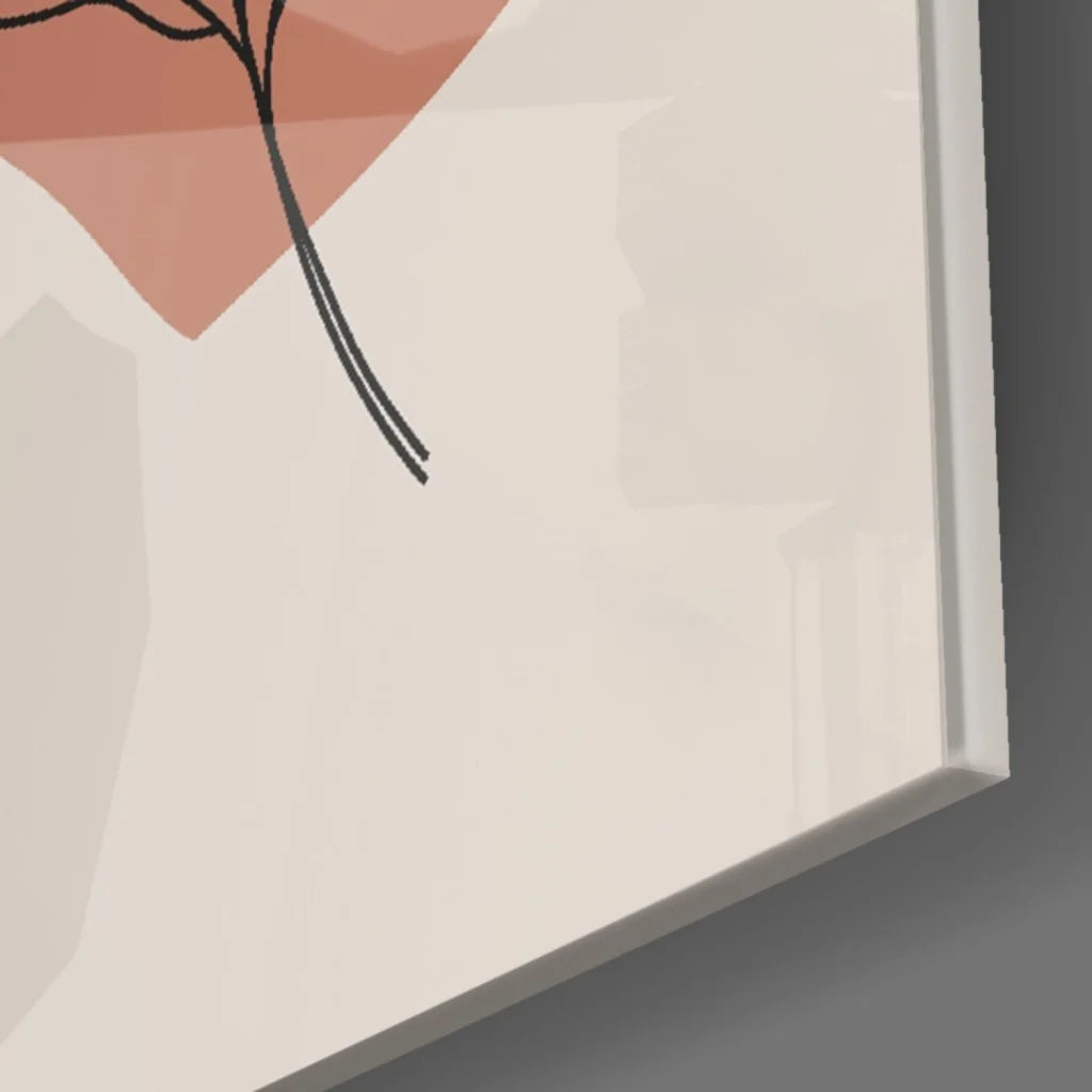 Minimalist peach geometric wall art print in navy terracotta frame