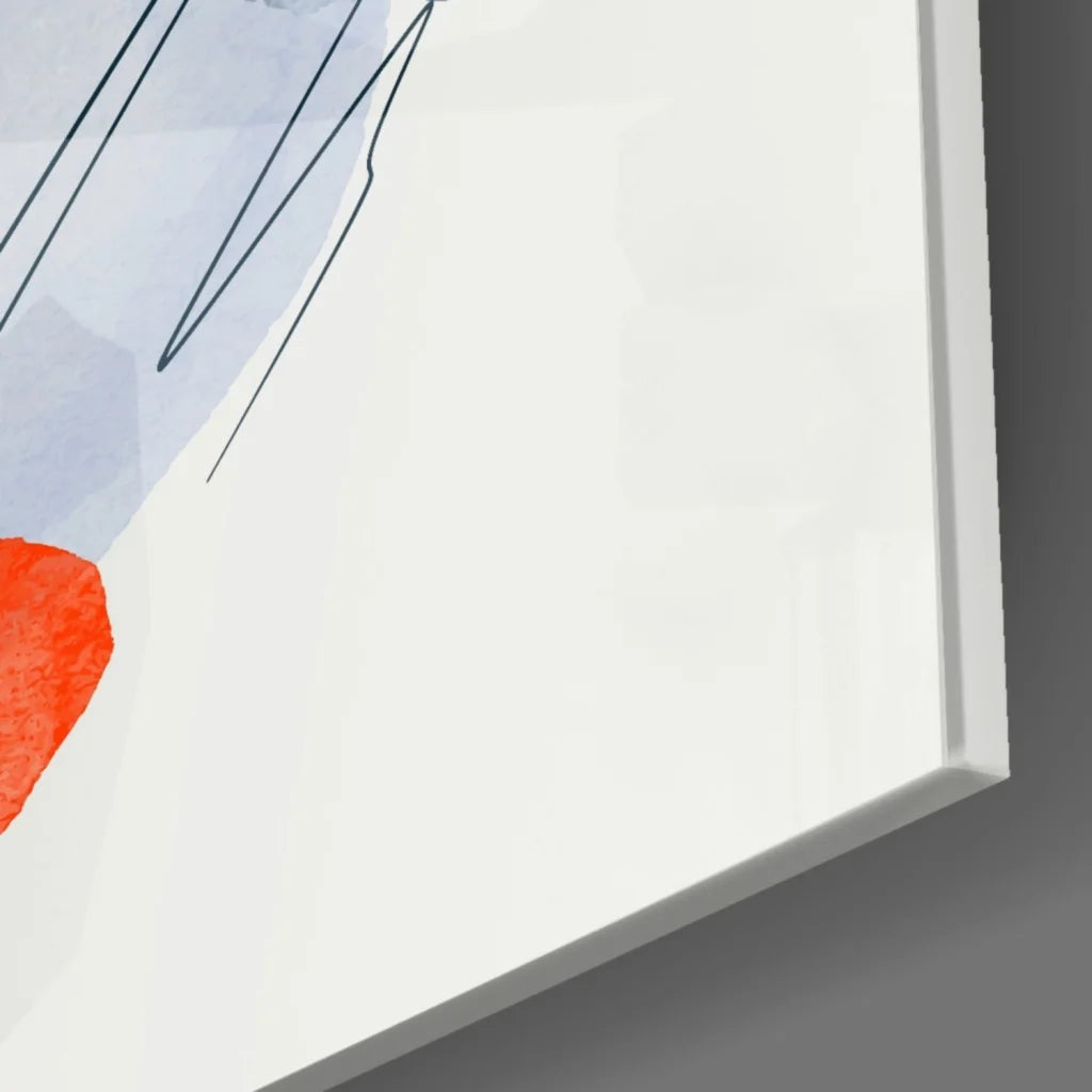 Bold orange and navy abstract glass wall art on acrylic panel
