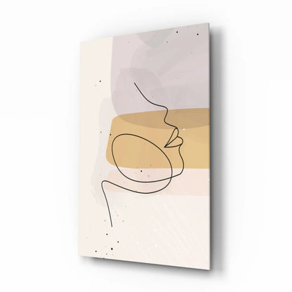 Golden minimalist face line art canvas wall art with black profile on beige blocks