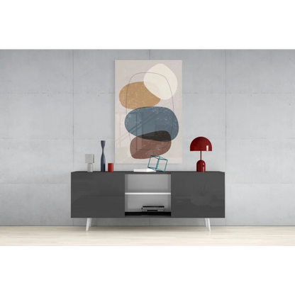 Modern gray sideboard with sleek minimalist design and white legs in glass wall art print