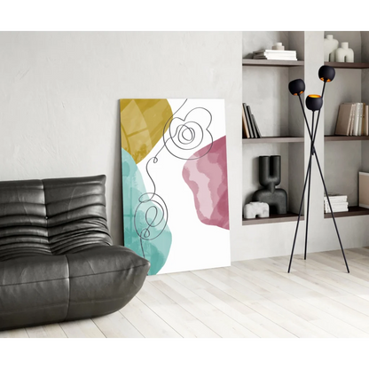 Bold geometric watercolor wall art canvas in mustard, teal, rose