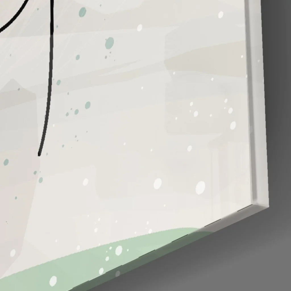 Minimalist monstera leaf glass wall art in soft pastel hues with speckles