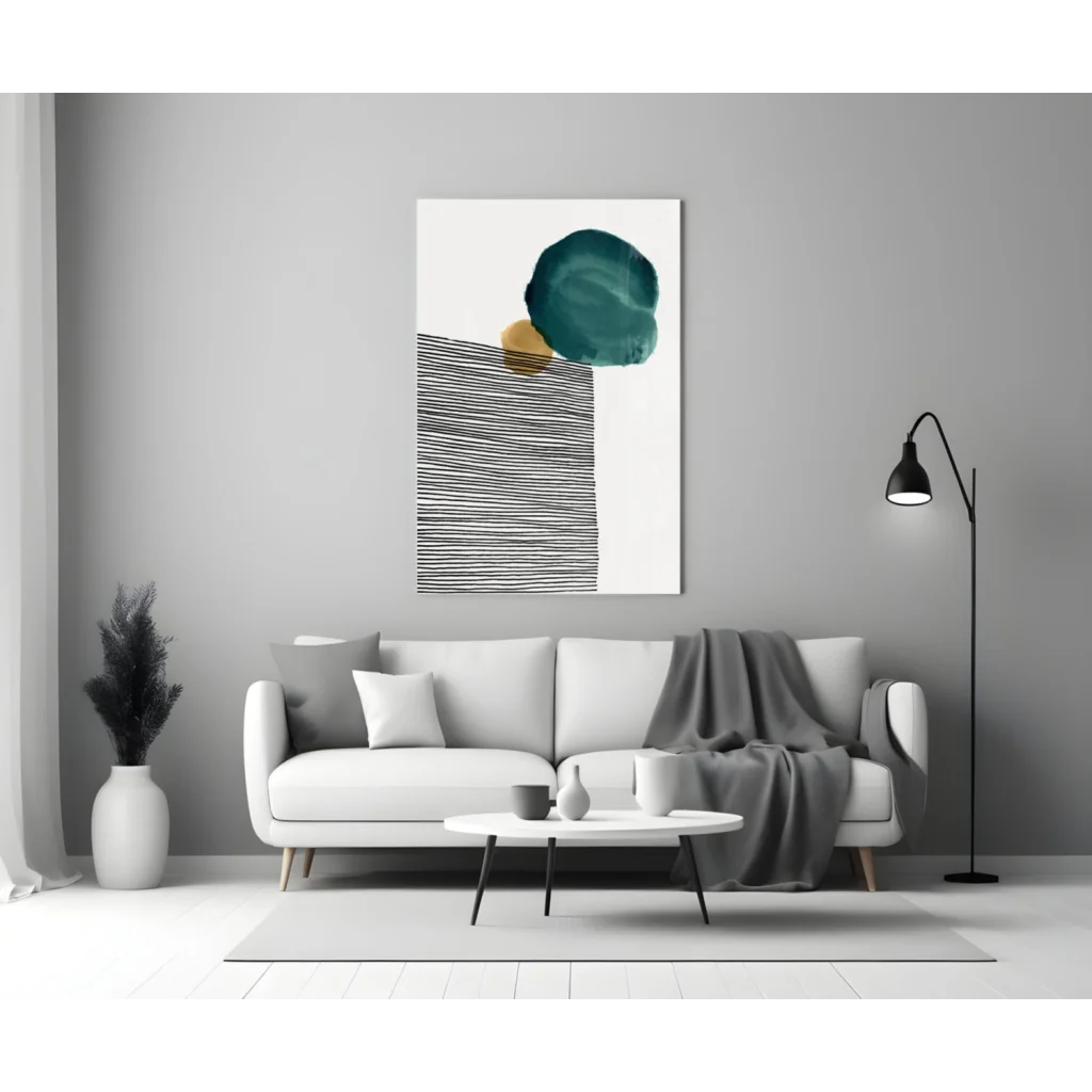 Teal Gold Circle Glass Wall Art with Bold Stripes | Modern Wall Art Decor | vintageantiquesgifts.com