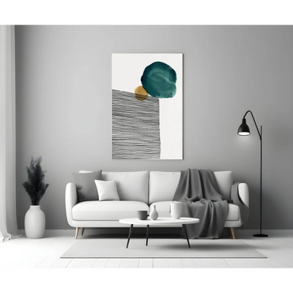 Teal Gold Circle Glass Wall Art with Bold Stripes | Modern Wall Art Decor | vintageantiquesgifts.com