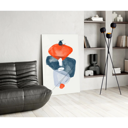 Bold orange and navy abstract glass wall art on acrylic panel