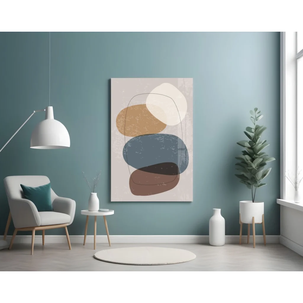 Abstract beige tan blue-gray brown overlapping circles glass wall art print