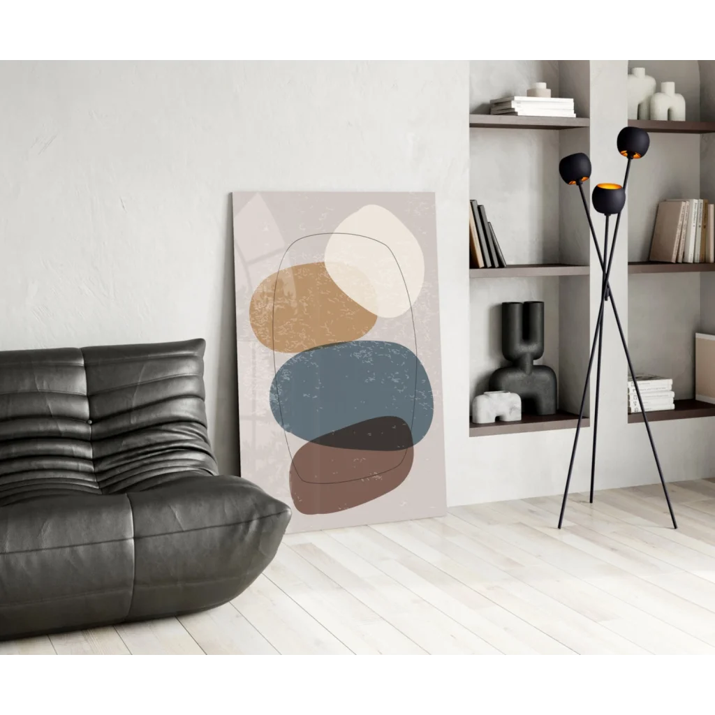 Modern abstract glass wall art with overlapping beige circles