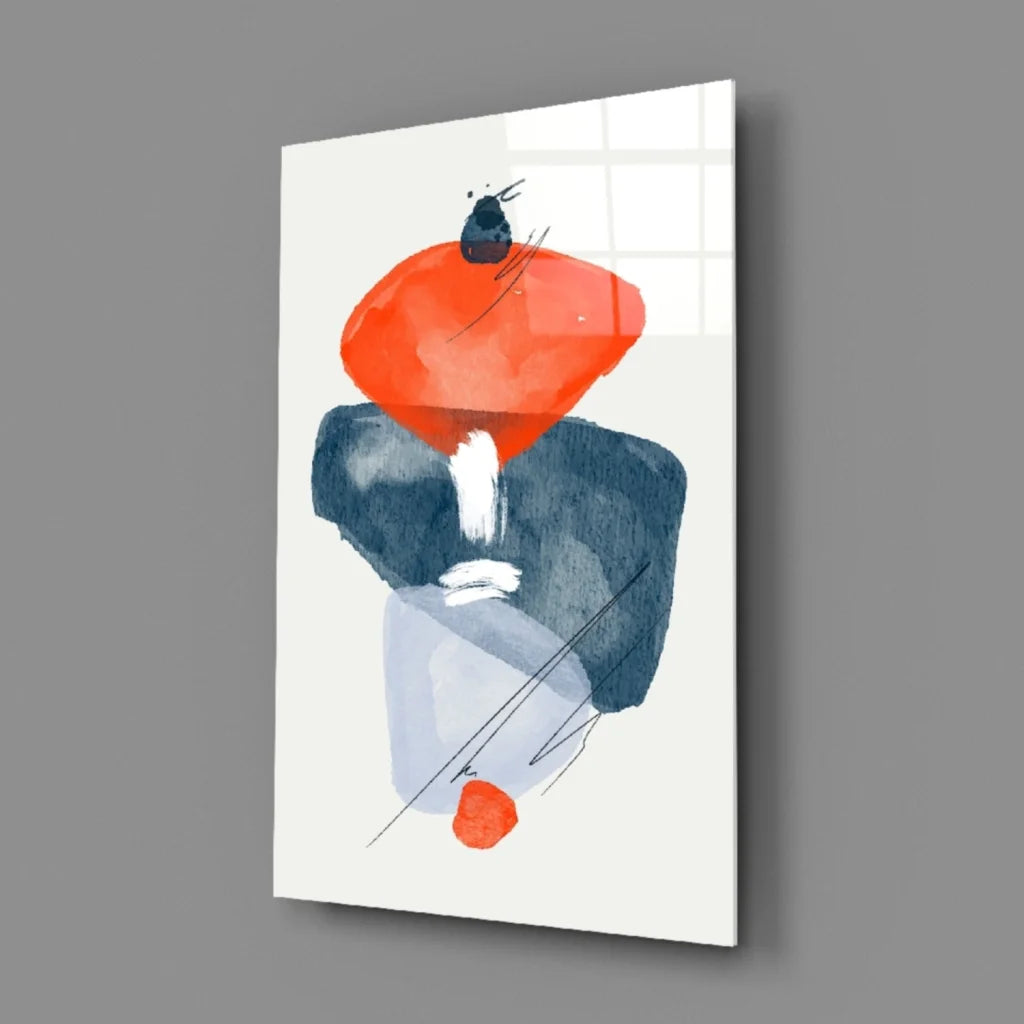 Bold orange and navy abstract glass wall art on acrylic panel