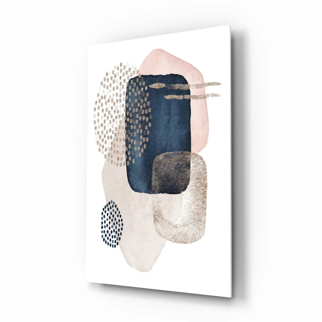 Navy Blush Abstract Canvas Wall Art with Textured Gold Dots | Insigneart USA | vintageantiquesgifts.com