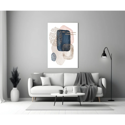 Navy Blush Abstract Canvas Wall Art with Textured Gold Dots | Modern Wall Art Decor | vintageantiquesgifts.com