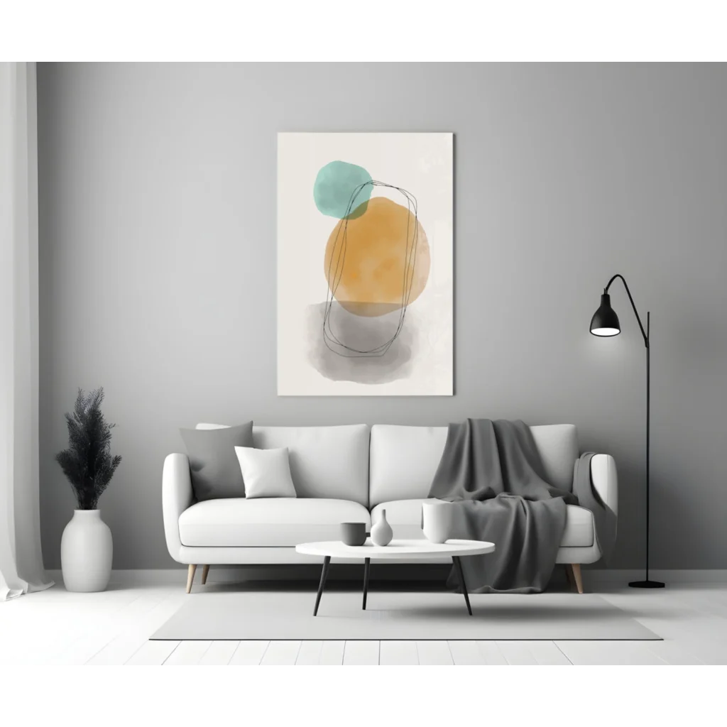 Teal and Orange Watercolor Circle Glass Wall Art | Modern Wall Art Decor | vintageantiquesgifts.com