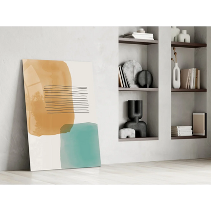 Modern teal and amber abstract wall art canvas with ochre brushstrokes