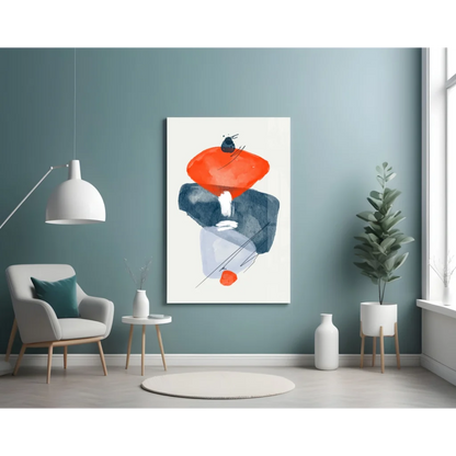 Bold orange and navy abstract glass wall art on acrylic panel