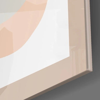 Beige-framed pastel abstract wall art print with peach and white geometric shapes