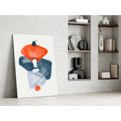 Bold orange and navy abstract glass wall art on acrylic panel
