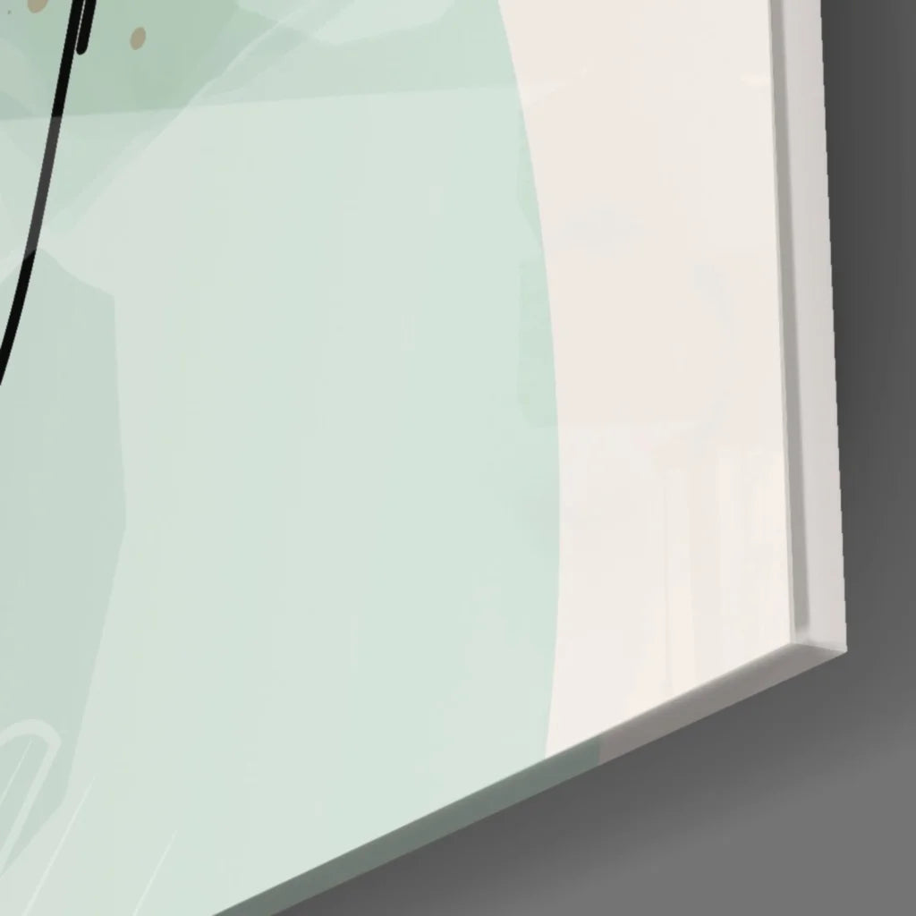 Minimalist mint green geometric glass wall art print in white frame