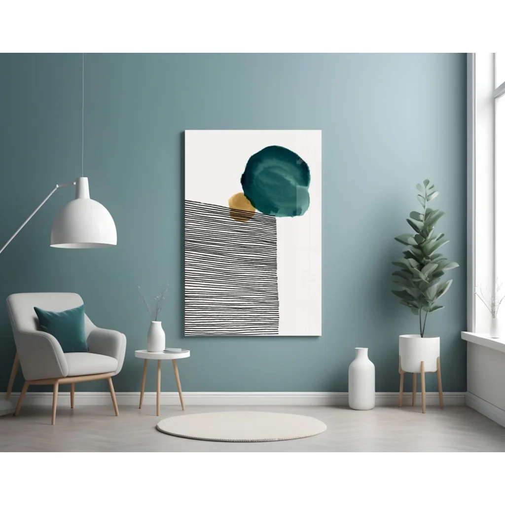 Teal Gold Circle Glass Wall Art with Bold Stripes | Contemporary Home Wall Art | vintageantiquesgifts.com