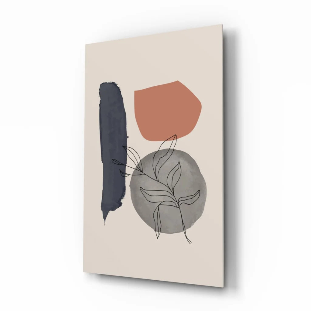 Beige abstract wall art canvas with gray brushstroke and terracotta shapes