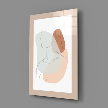 Beige-framed pastel abstract wall art print with minimalist figures