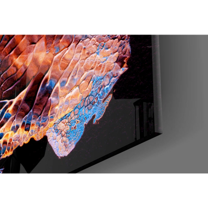 Vibrant swirling fire and ice abstract on sleek glass wall art TV