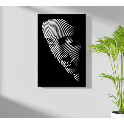 Bold white striped face on black canvas in Insigne aluminum prints