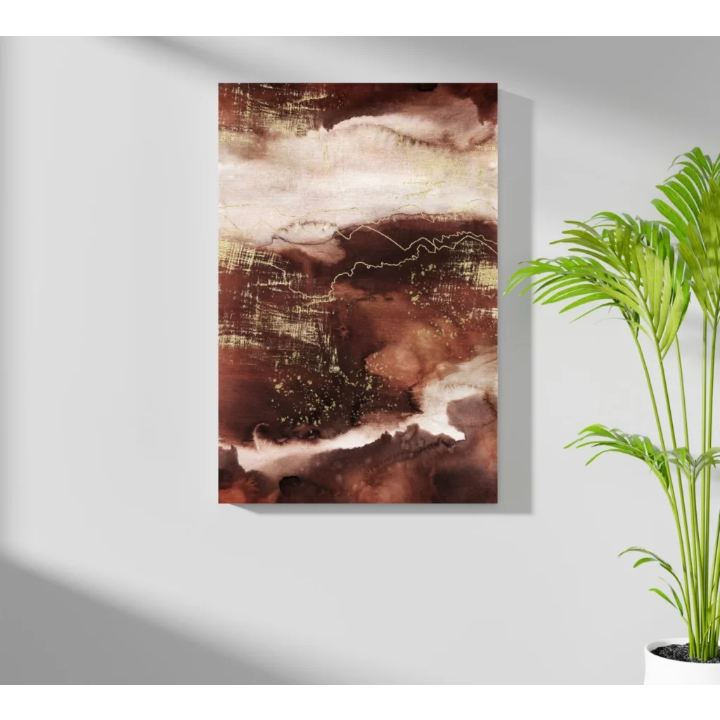 Stunning insigne aluminum prints with swirling maroon beige gold abstract art