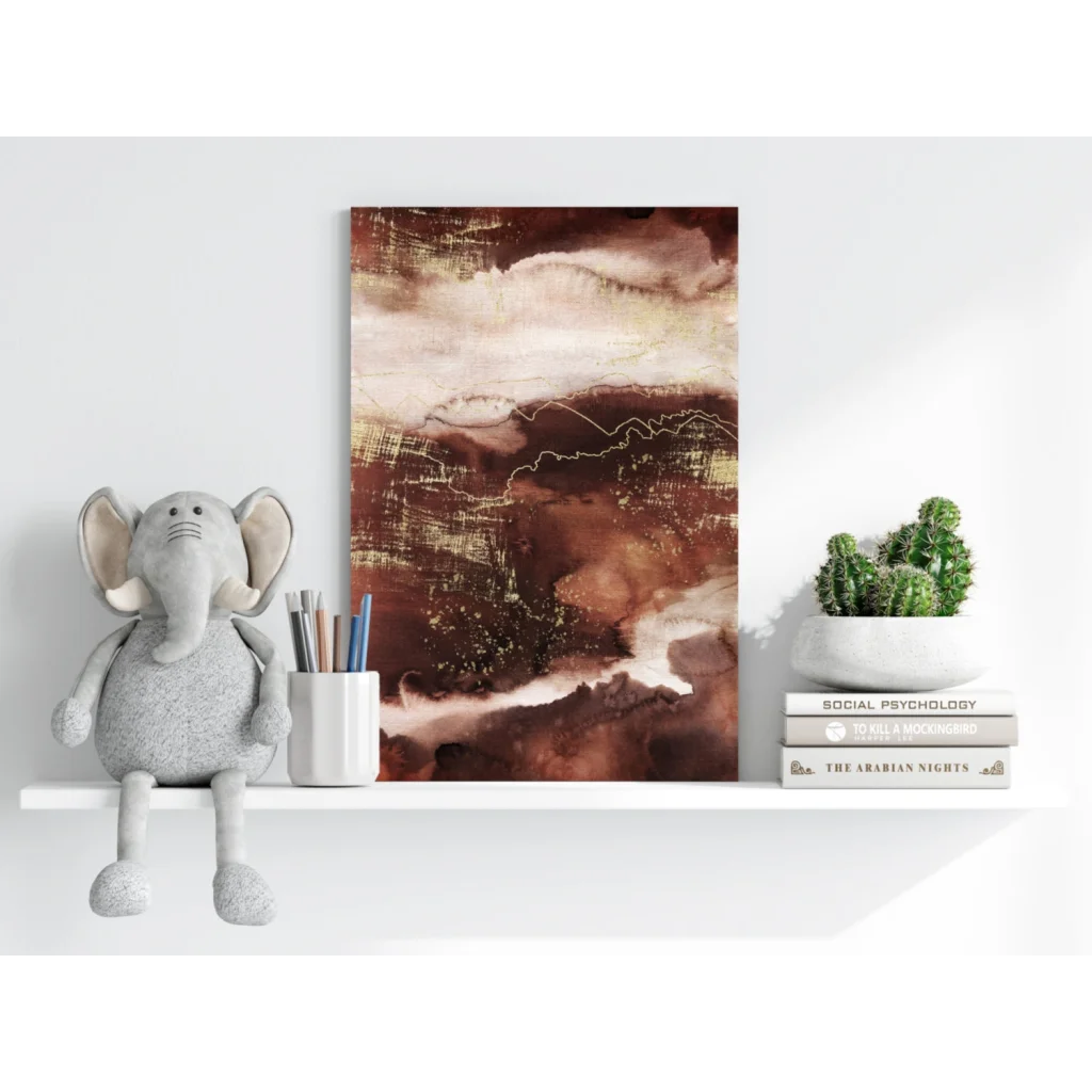 Stunning insigne aluminum prints with earthy abstract art in brown, beige, cream swirls