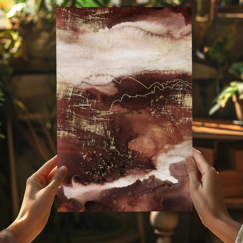 Stunning insigne aluminum prints with maroon, white, gold abstract art