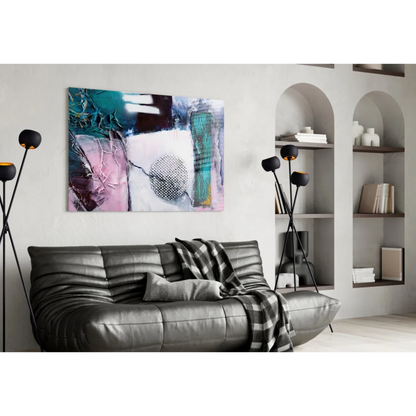 Stunning teal pink silver mesh circle glass wall art canvas