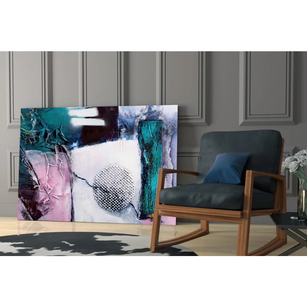 Stunning teal pink circle textured canvas wall art