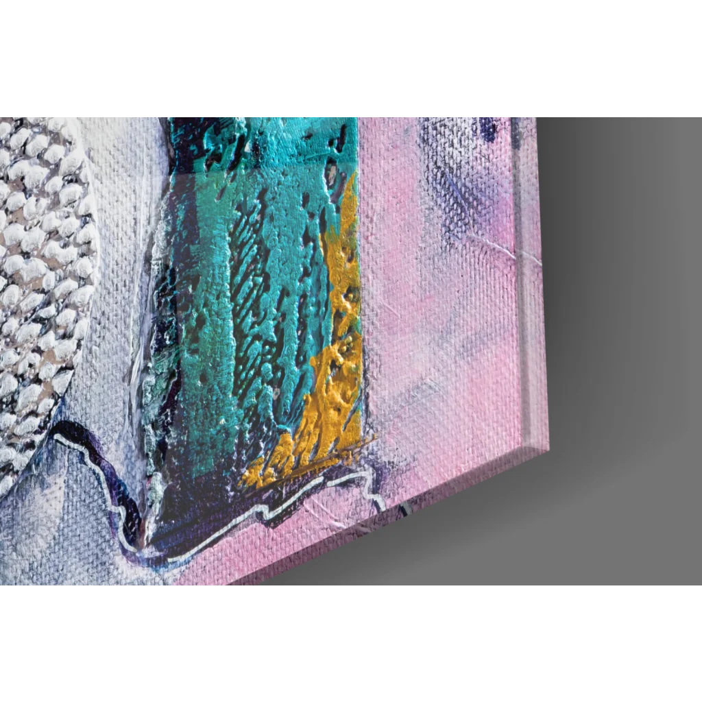 Stunning teal pink silver mesh circle glass wall art canvas