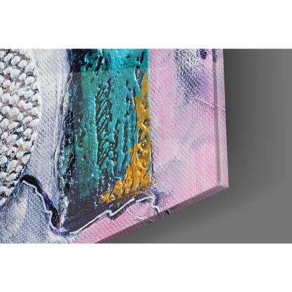 Stunning teal pink silver mesh circle glass wall art canvas