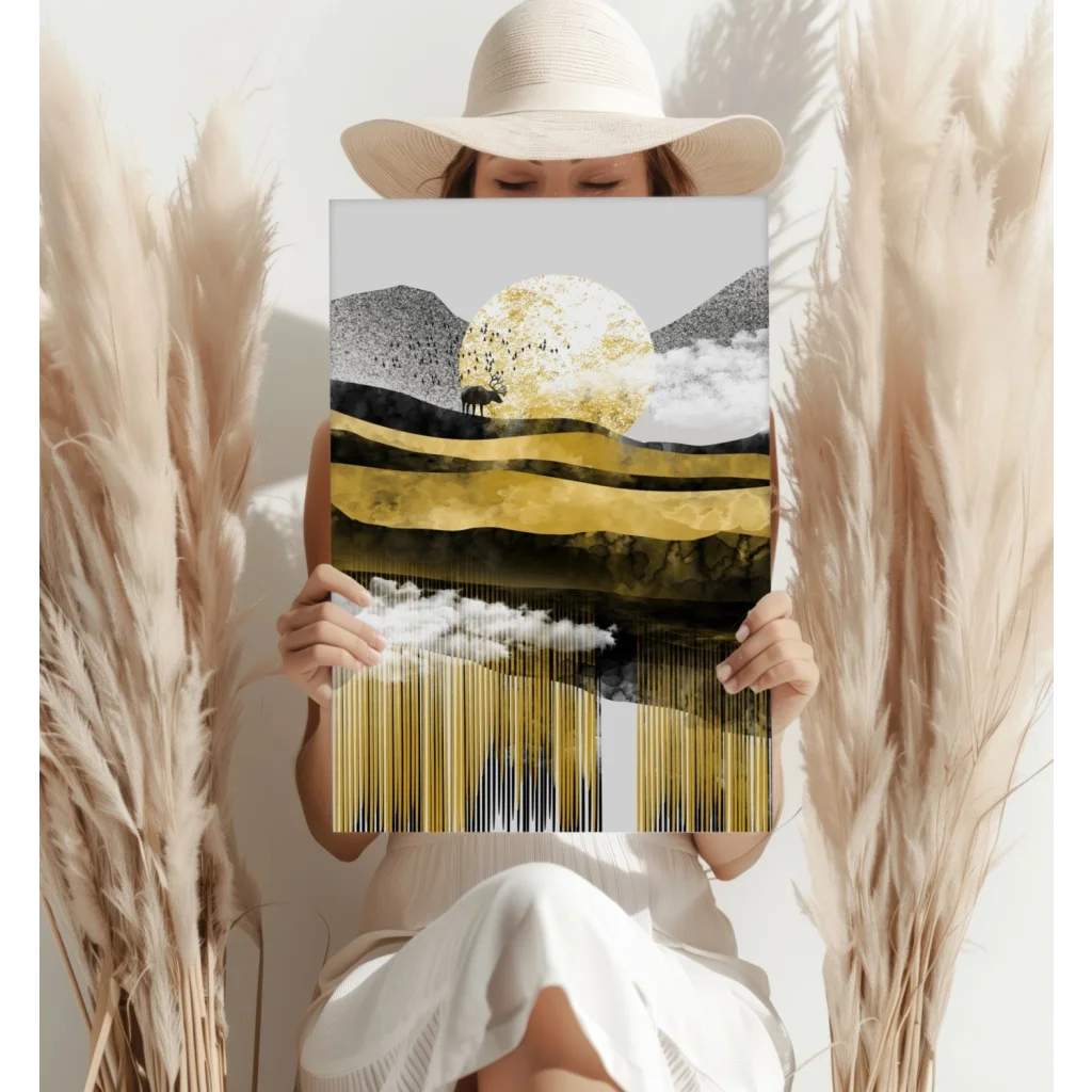 Insigne Aluminum Prints Golden Sun Abstract Landscape Canvas | Contemporary Home Wall Art | vintageantiquesgifts.com