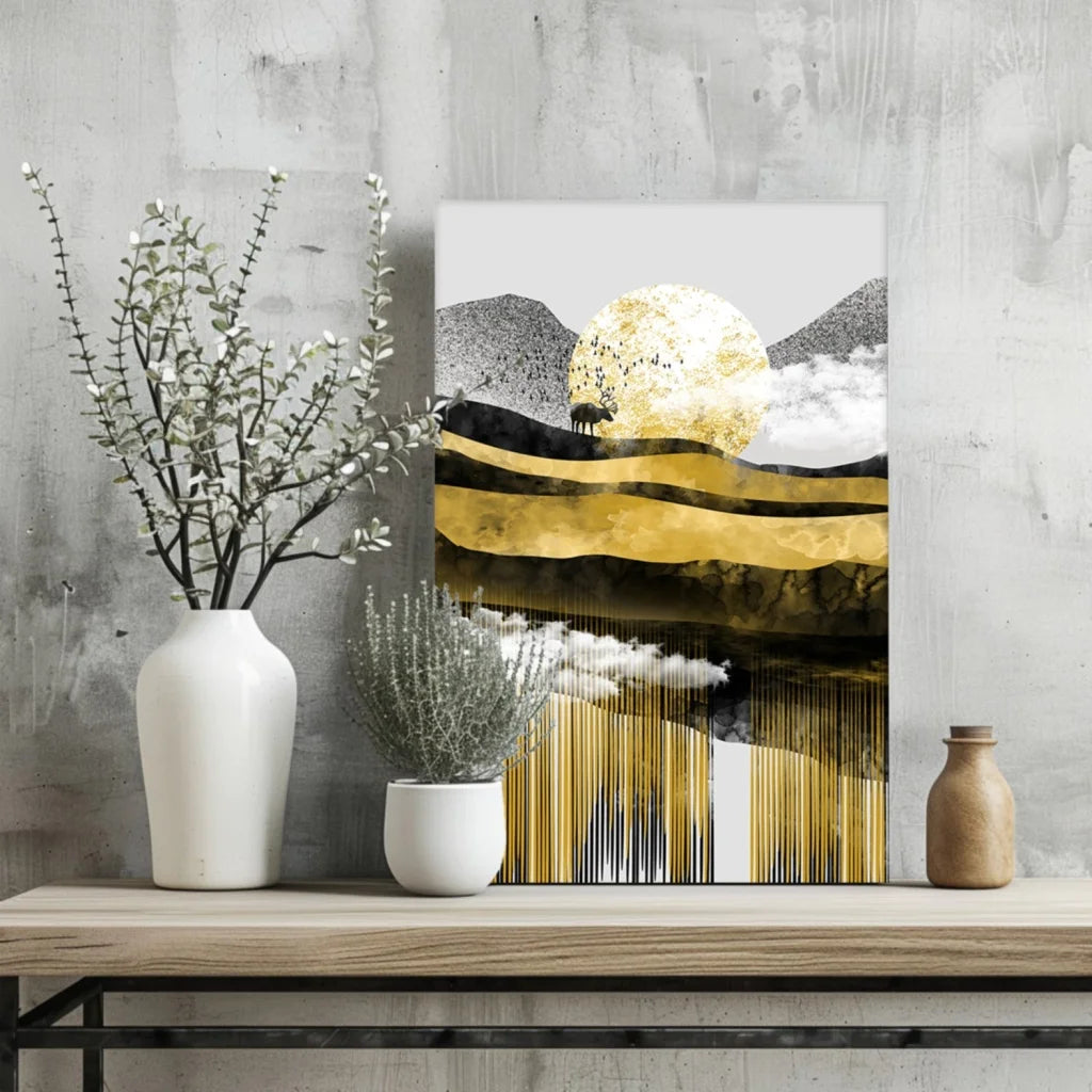 Insigne Aluminum Prints Golden Sun Abstract Landscape Canvas | Glass Wall Art Print | vintageantiquesgifts.com