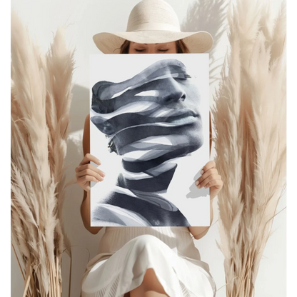 Striking black and white flowing face on insigne aluminum print