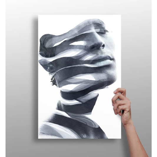 Monochromatic flowing face insigne aluminum print in gray tones
