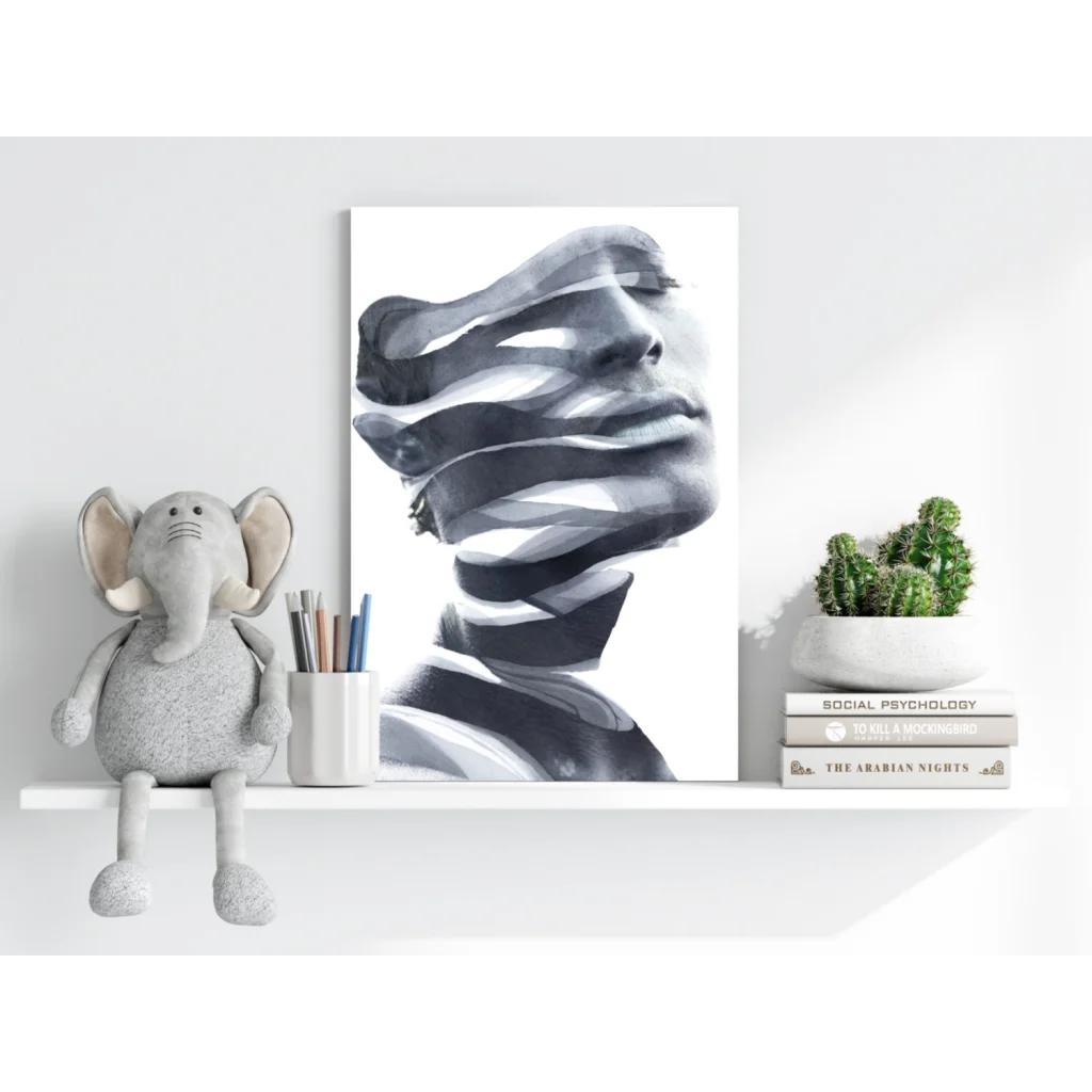 Black and white flowing face on insigne aluminum prints