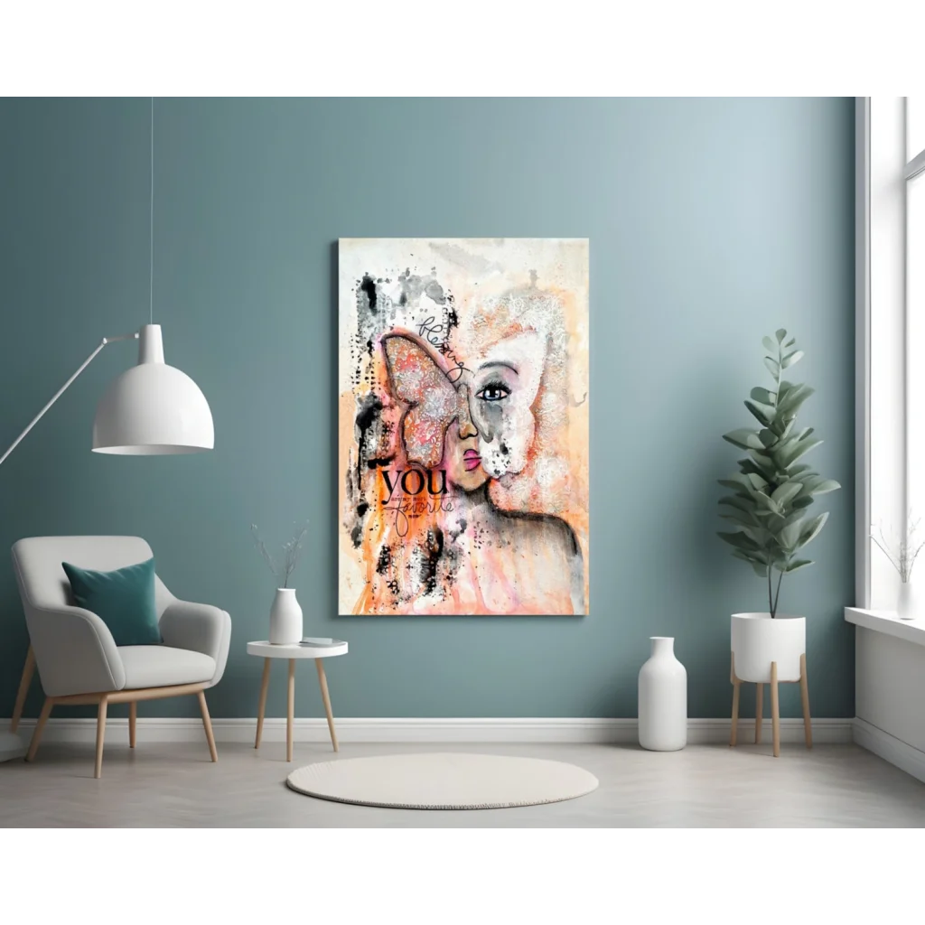 Peach Butterfly Face Abstract Canvas Wall Art | Contemporary Home Wall Art | vintageantiquesgifts.com