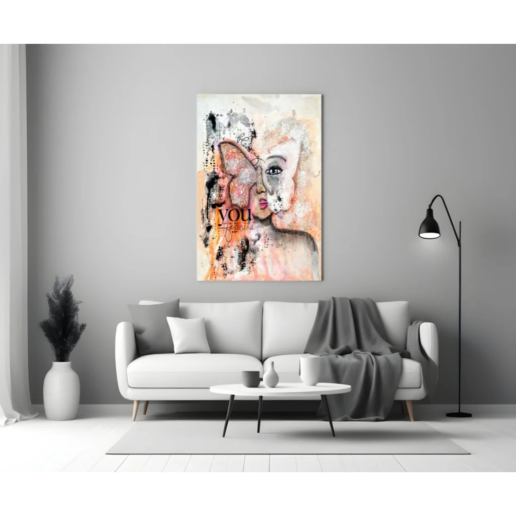 Peach Butterfly Face Abstract Canvas Wall Art | Modern Wall Art Decor | vintageantiquesgifts.com