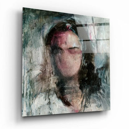 Textured abstract portrait wall art canvas in muted grays, whites, pinks