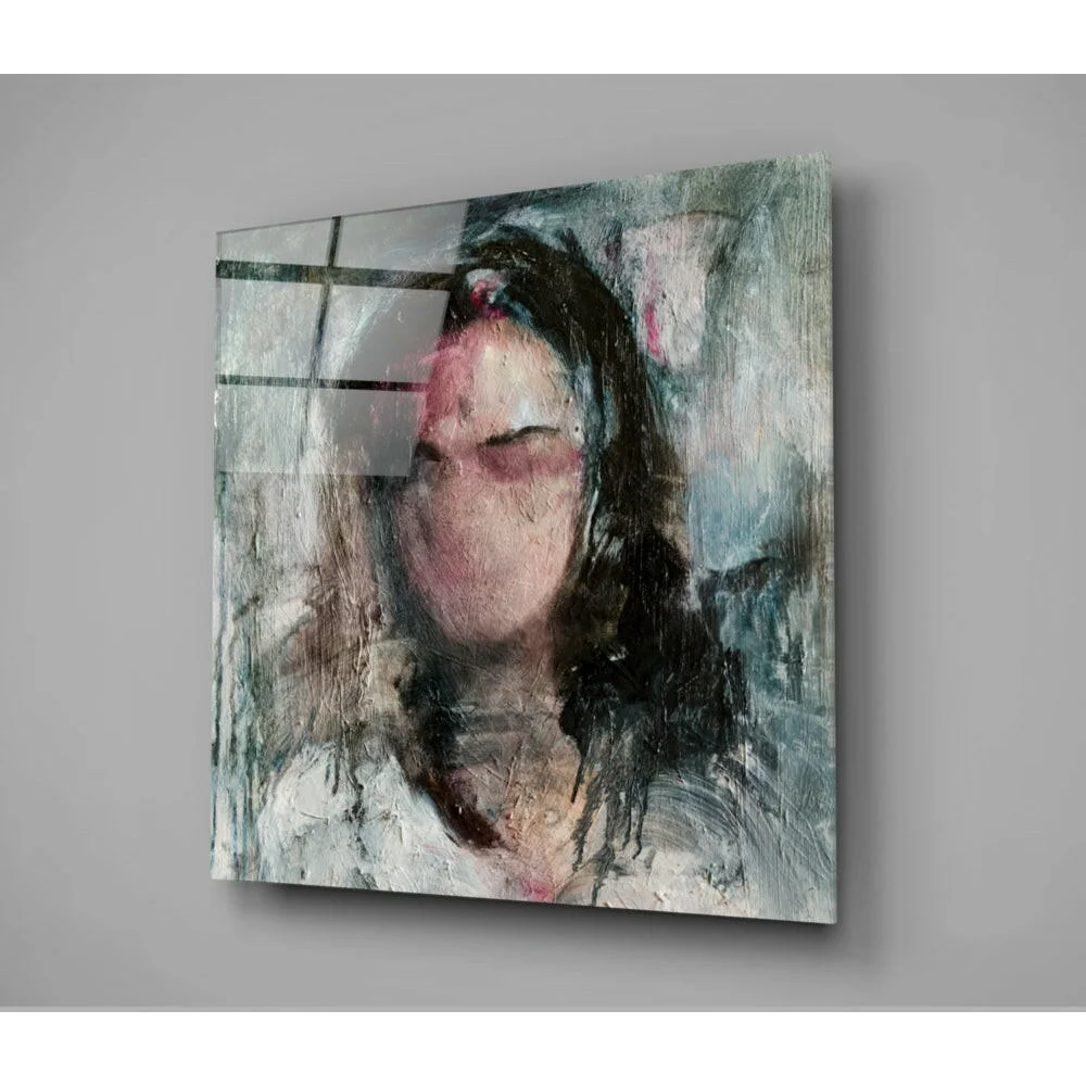 Textured abstract portrait wall art canvas in muted grays, blues, pinks
