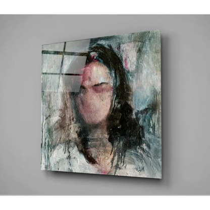 Textured abstract portrait wall art canvas in muted grays, blues, pinks