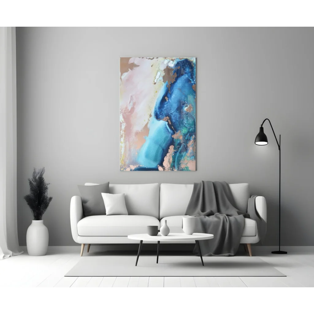 Stunning swirled glass wall art with metallic shimmer in blues and pinks