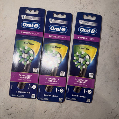 Oral-B CrossAction Toothbrush Replacement Heads, Black — 3 Packs (6 Heads Total)